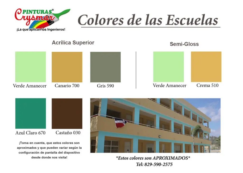 CARTA DE COLORES Pinturas Crysmar Colores de Escuelas